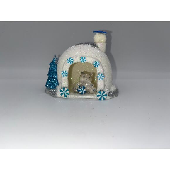 Vintage Miniature Igloo Diorama Pastel Blue Candy Cane Polar Bear Blue Tree OOAK - Picture 10 of 13